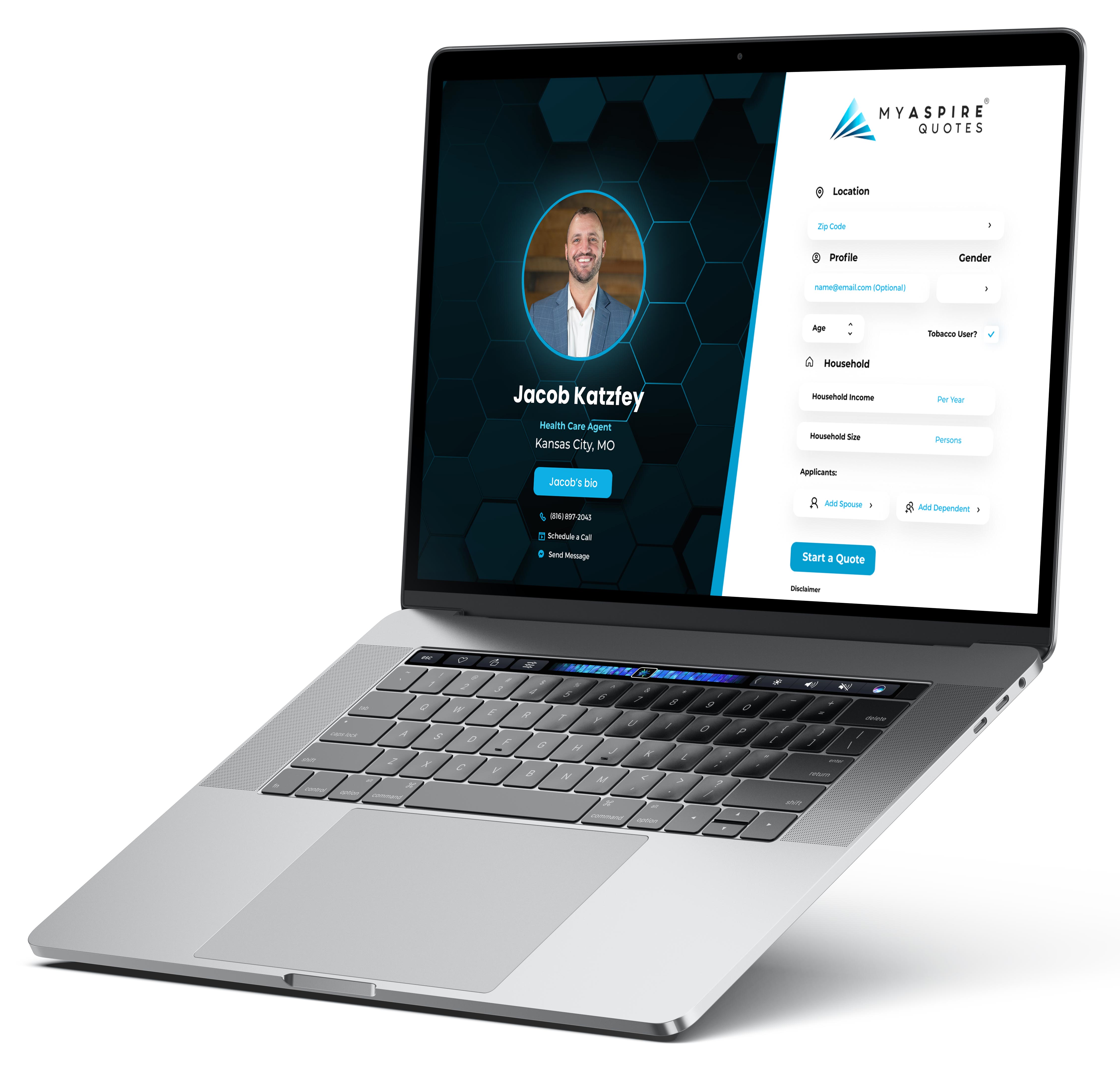 A nootebook with MyAspireQuotes opened on browser